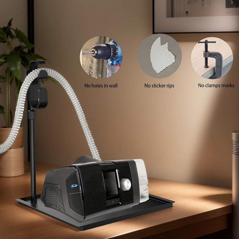 KAEDLEY حصيرة حماية CPAP وحامل خرطوم CPAP - منظم بجانب السرير مع خطاف CPAP قابل للسحب لقناع CPAP والأنابيب، يحافظ على مستلزمات CPAP مرتبة ونظيفة، يعزز جودة النوم (أسود) - Image 4